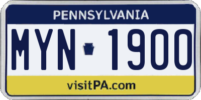 PA license plate MYN1900