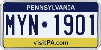 PA license plate MYN1901