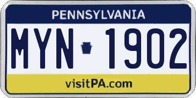 PA license plate MYN1902