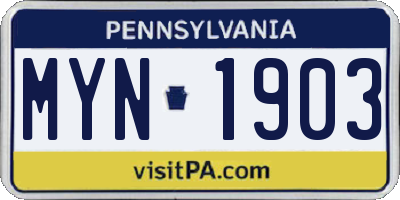 PA license plate MYN1903