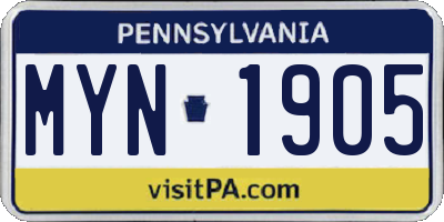 PA license plate MYN1905