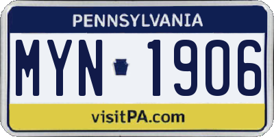 PA license plate MYN1906