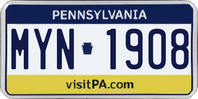PA license plate MYN1908