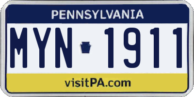 PA license plate MYN1911