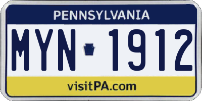 PA license plate MYN1912