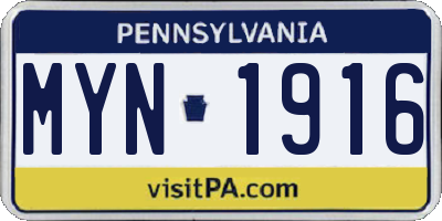 PA license plate MYN1916