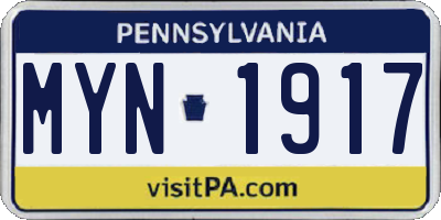 PA license plate MYN1917
