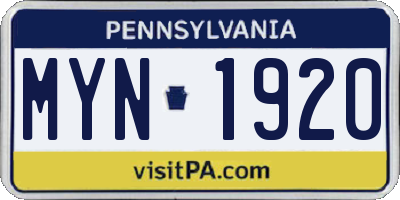 PA license plate MYN1920
