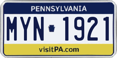 PA license plate MYN1921