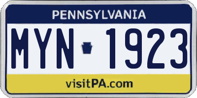 PA license plate MYN1923