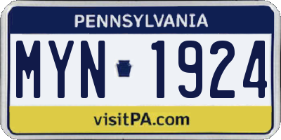 PA license plate MYN1924