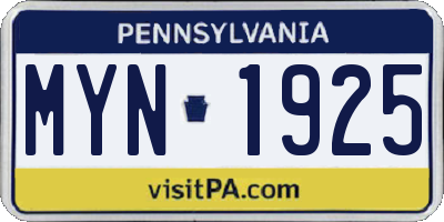 PA license plate MYN1925