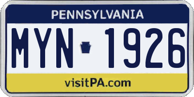 PA license plate MYN1926