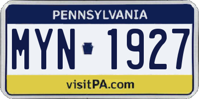 PA license plate MYN1927