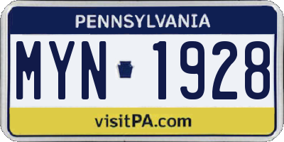 PA license plate MYN1928