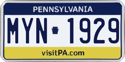 PA license plate MYN1929