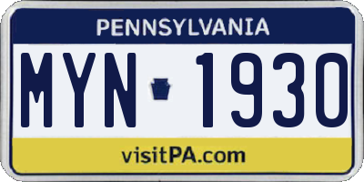 PA license plate MYN1930