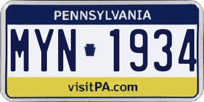 PA license plate MYN1934