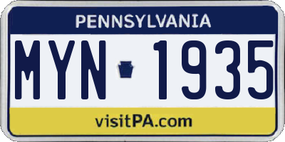 PA license plate MYN1935