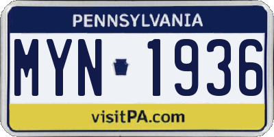 PA license plate MYN1936