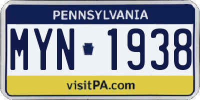 PA license plate MYN1938