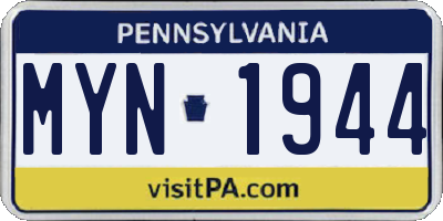 PA license plate MYN1944