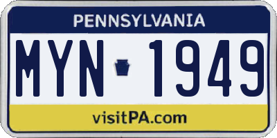 PA license plate MYN1949