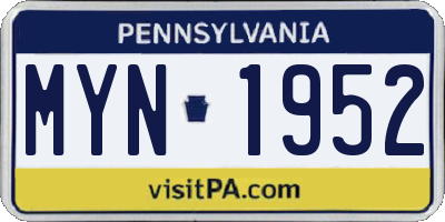 PA license plate MYN1952