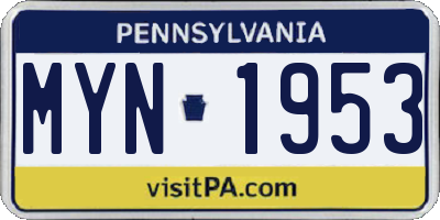 PA license plate MYN1953