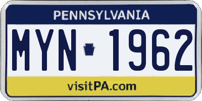 PA license plate MYN1962