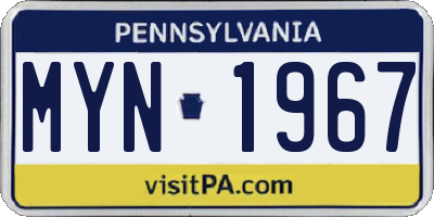 PA license plate MYN1967