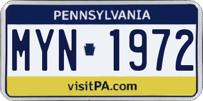 PA license plate MYN1972