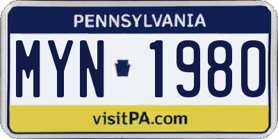 PA license plate MYN1980