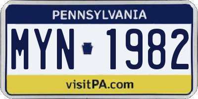 PA license plate MYN1982