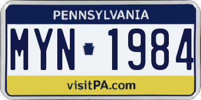 PA license plate MYN1984