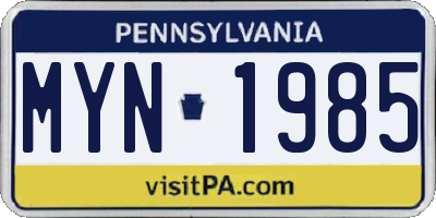 PA license plate MYN1985