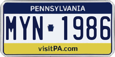PA license plate MYN1986