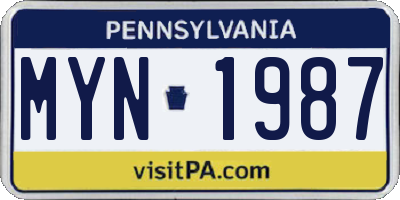 PA license plate MYN1987