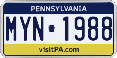 PA license plate MYN1988