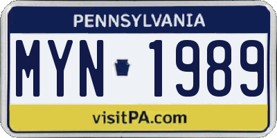 PA license plate MYN1989