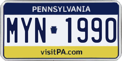 PA license plate MYN1990