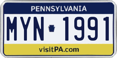 PA license plate MYN1991