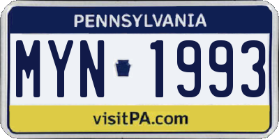 PA license plate MYN1993