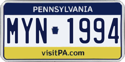 PA license plate MYN1994