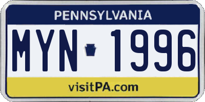 PA license plate MYN1996