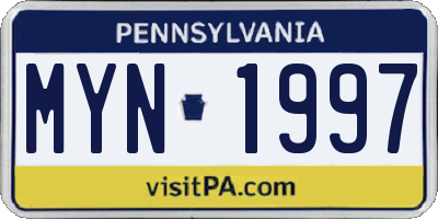 PA license plate MYN1997