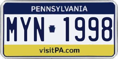 PA license plate MYN1998