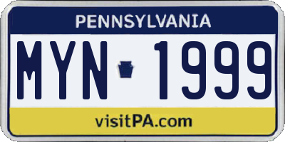 PA license plate MYN1999