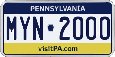 PA license plate MYN2000