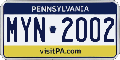 PA license plate MYN2002